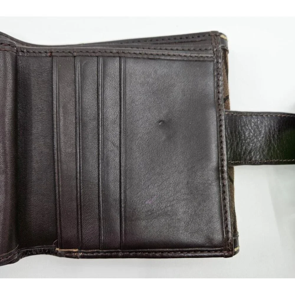 Coach Dark Chocolate Brown Signature Canvas Leather Tri-Fold Snap Wallet - Picture 11 of 13